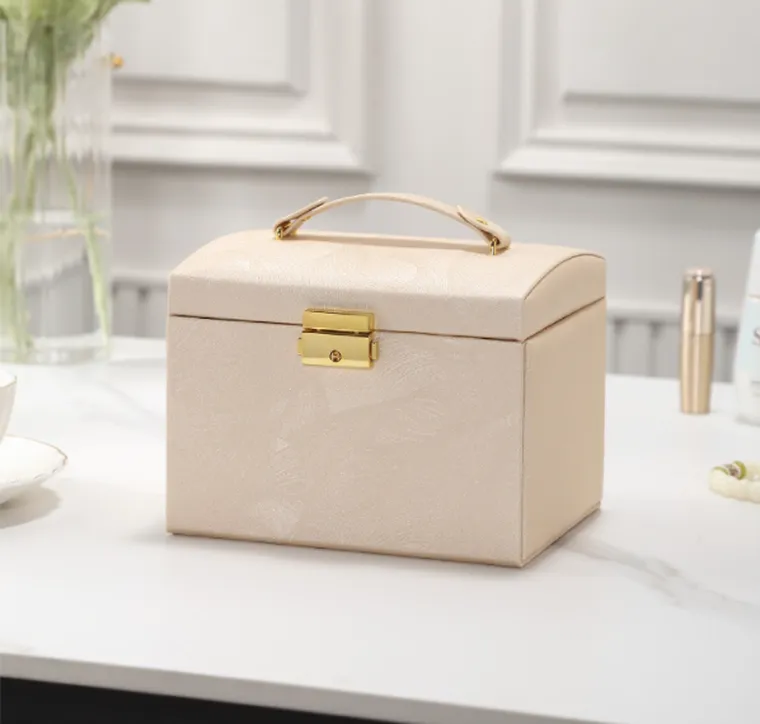 Wielopoziomowy kuferek na biżuterię, Lelani, beżowo-złota, rozmiar L