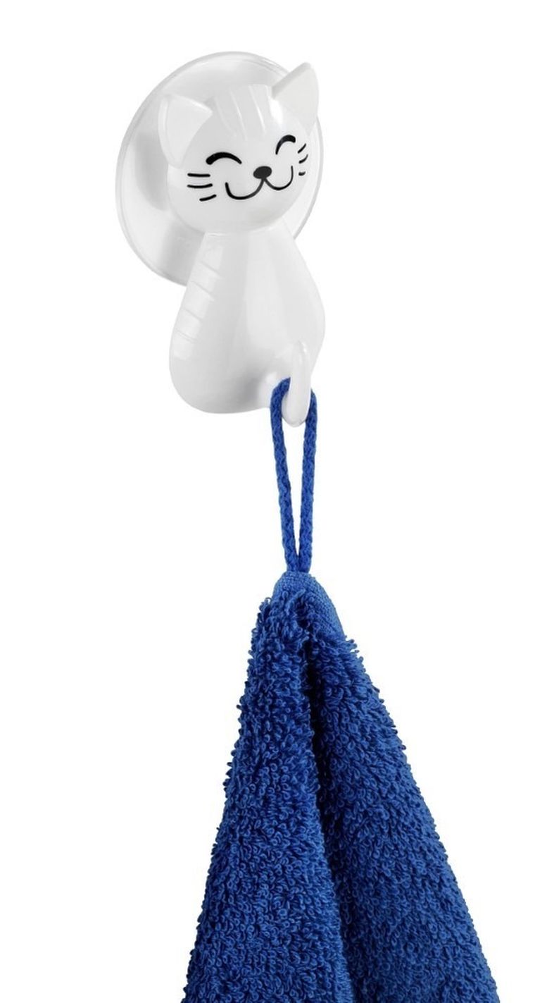 Wieszak na ręcznik na przyssawki, cat, biały