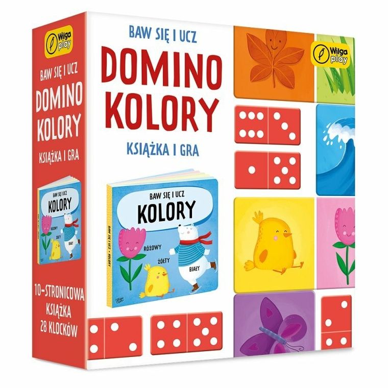 Wilga Play, Baw się i ucz, Domino Kolory, książka i gra pamięciowa, 28 klocków