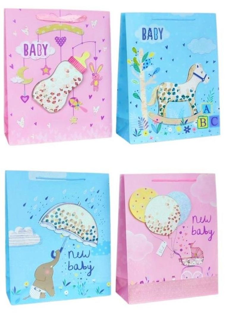 W&K, torebka prezentowa, 3D, brokat, rozmiar L, 1 szt.