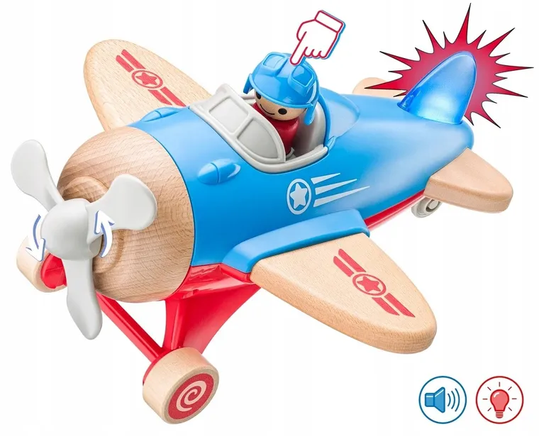 Woody, drewniany samolot z figurką, pojazd interaktywny