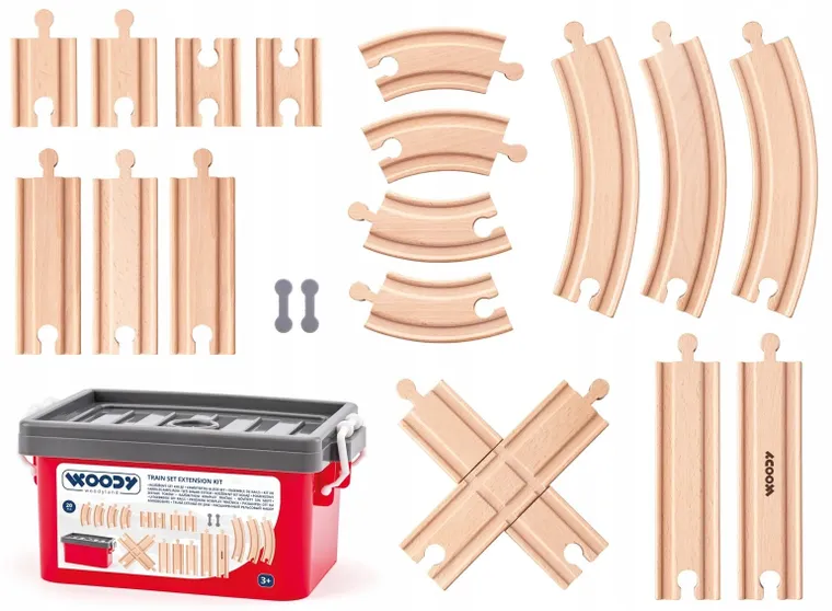 Woody, zestaw drewnianych torów w pudełku, 20 elementów