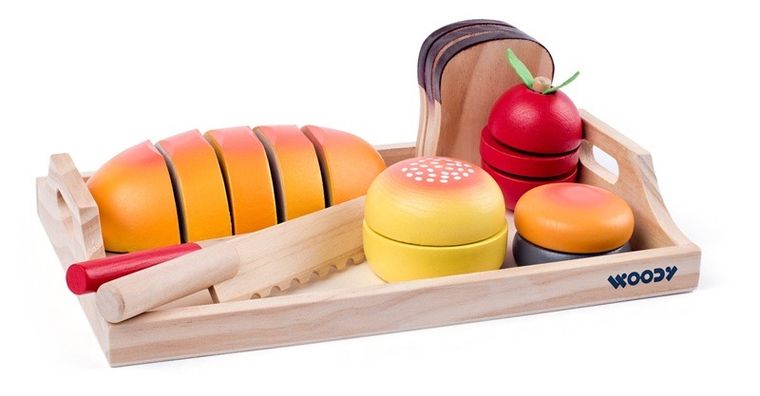 Woodyland, zestaw śniadaniowy do krojenia, drewniane jedzenie