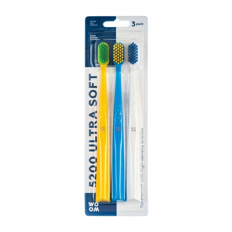 Woom, 5200 Ultra Soft Toothbrush, szczoteczka do zębów z miękkim włosiem, 3 szt.