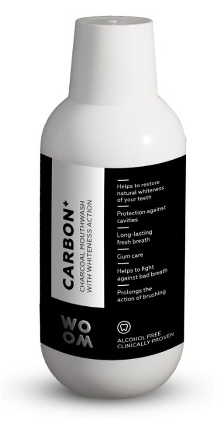 Woom, Carbon+, płyn wybielający do płukania ust, z węglem, 500 ml