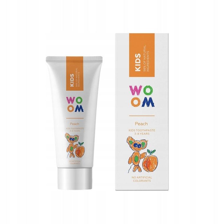 Woom, Kids, naturalna pasta do zębów dla dzieci 3-8 lat, Brzoskwinia, 50 ml
