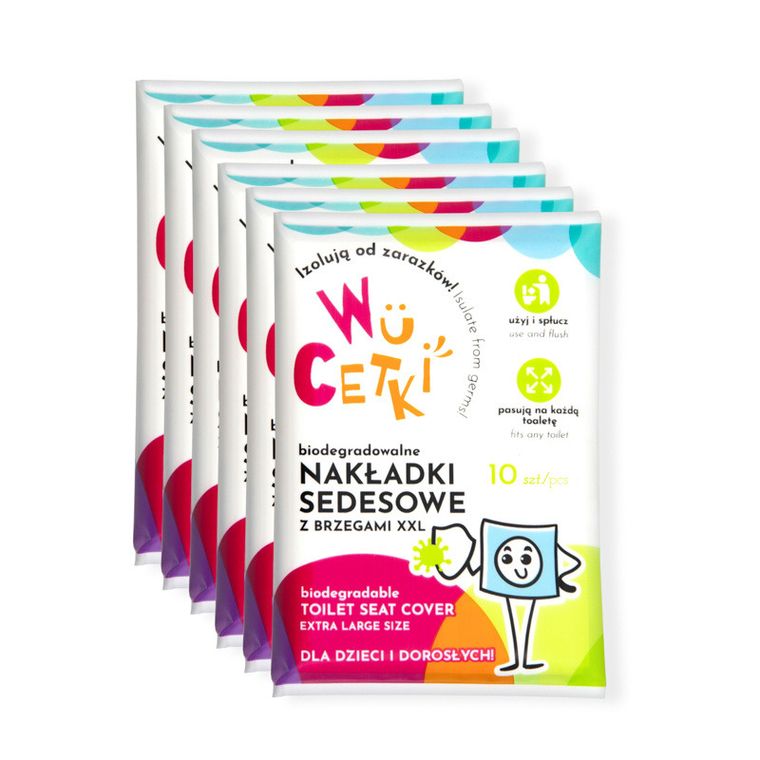 WuCetki, jednorazowe papierowe nakładki na toaletę, brzegi XXL, 6-10 szt.