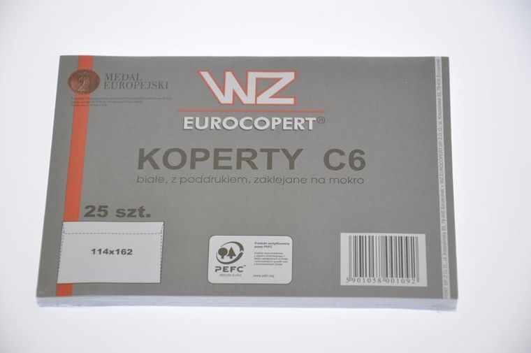Wz Eurocopert, koperta C6, nie klejona, biała, 25 szt.