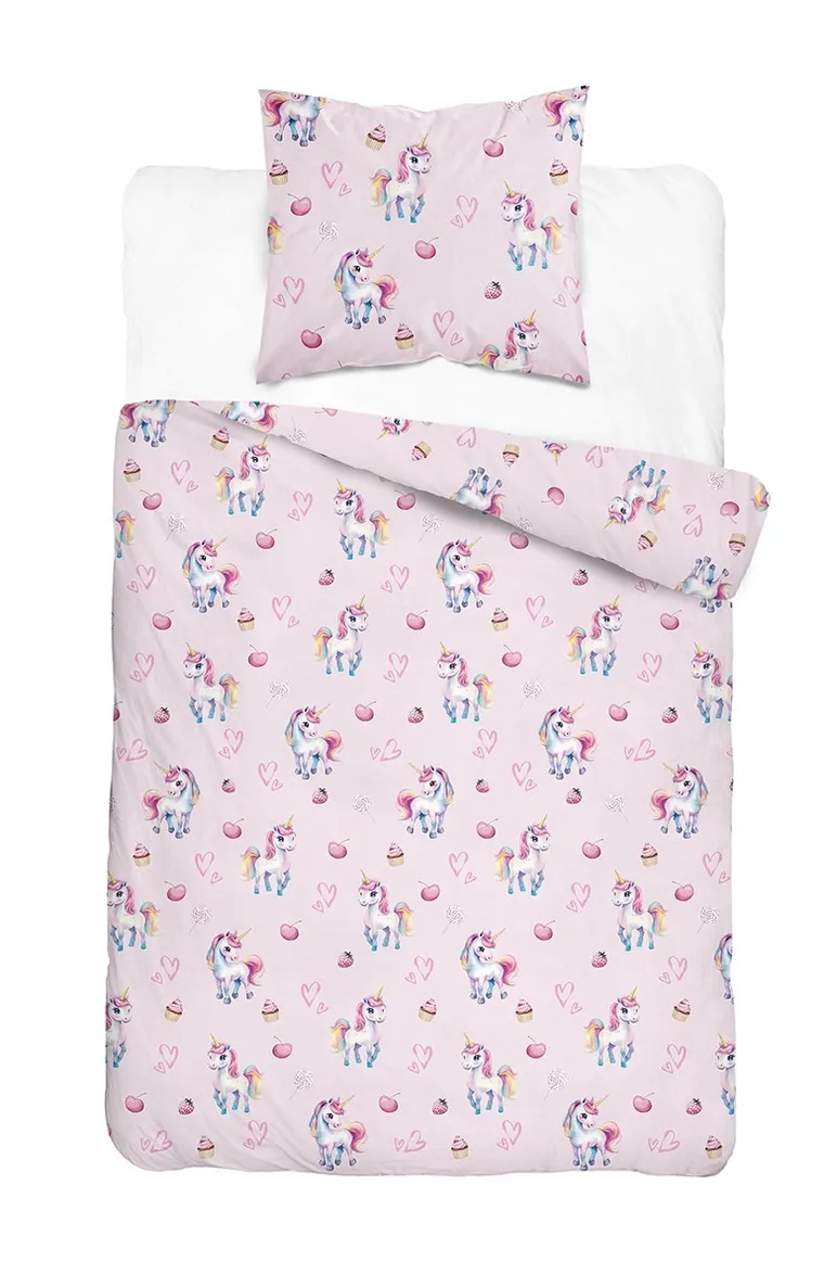 XOXO, komplet pościeli młodzieżowej, 140-200 cm + 70-80 cm, jednorożce