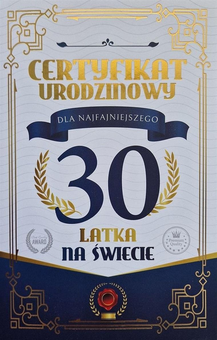 YEKU, karnet Certyfikat Urodzinowy 30 urodziny męskie