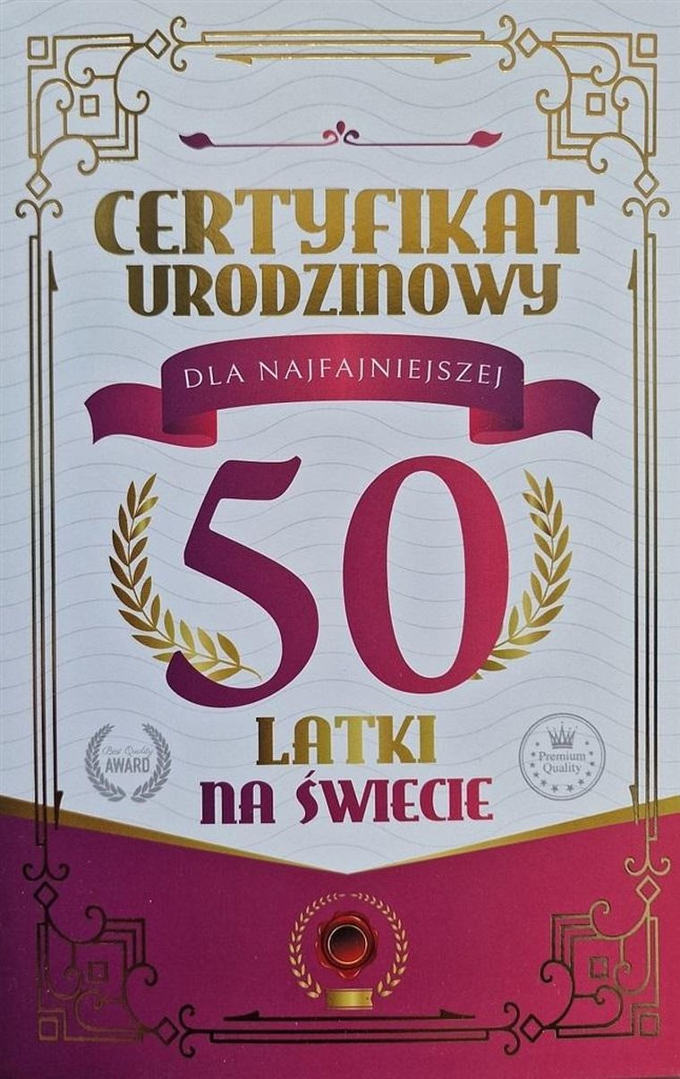 Yeku, karnet, Certyfikat Urodzinowy, 50 urodziny damskie