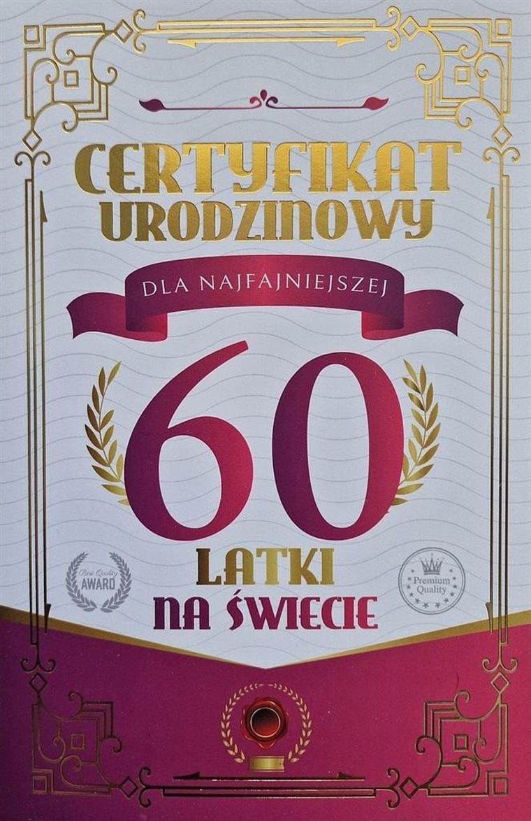Yeku, karnet, Certyfikat Urodzinowy, 60 urodziny damskie