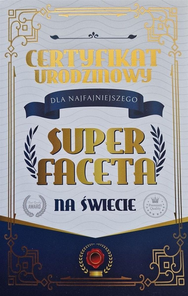 YEKU, karnet Certyfikat Urodzinowy Super Faceta