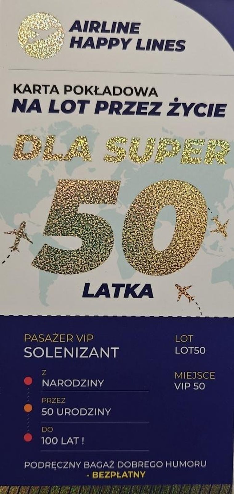 YEKU, karnet karta pokłądowa 50 urodziny męskie