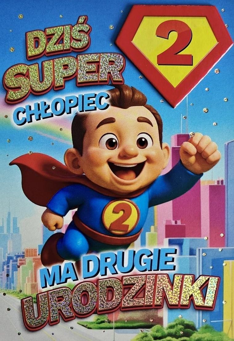 YEKU, karnet, Urodziny 2 chłopiec, Superbohater