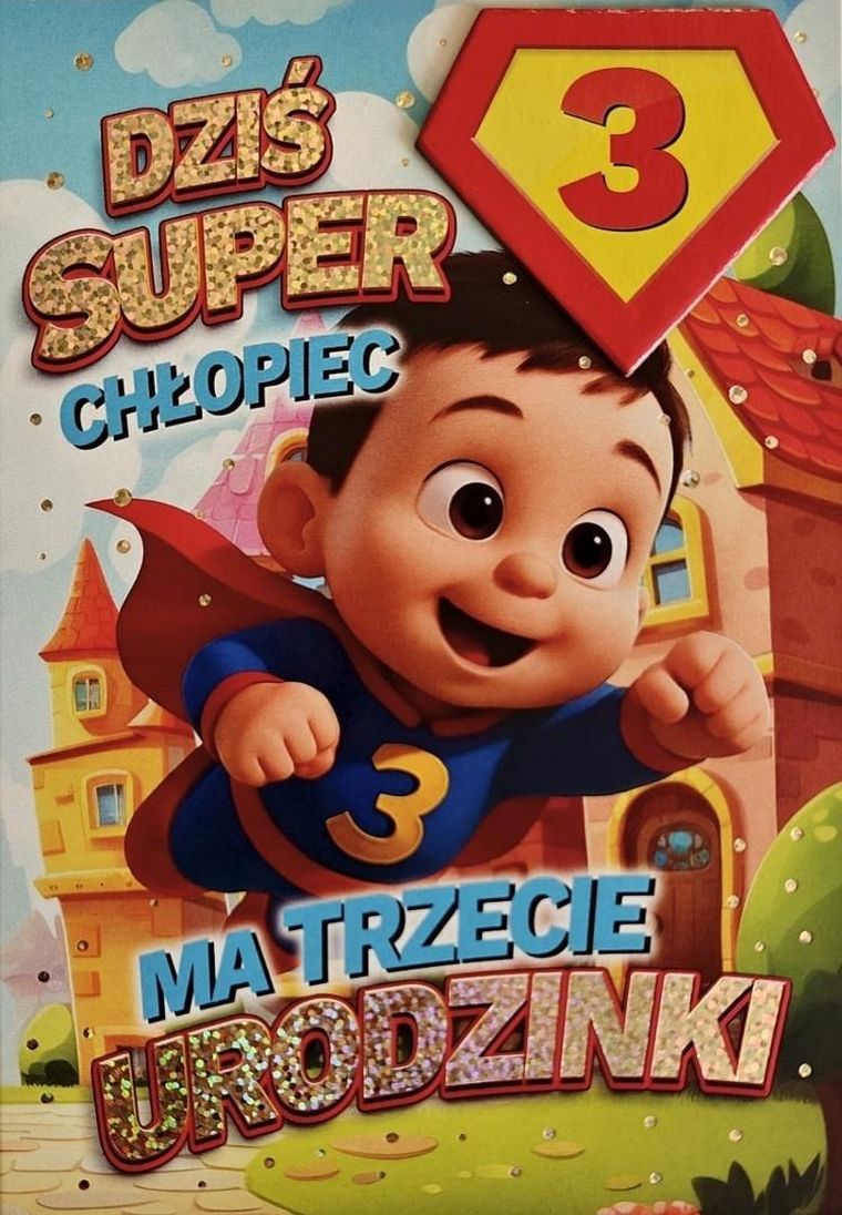 YEKU, karnet, Urodziny 3 chłopiec, Superbohater