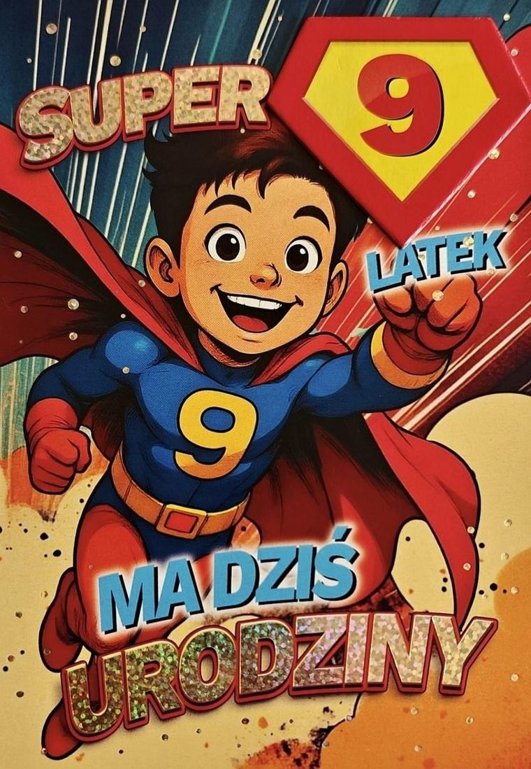 YEKU, karnet, Urodziny 9 chłopiec, Superbohater