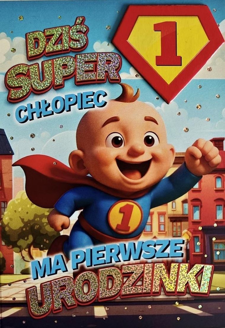 YEKU, karnet, Urodziny roczek chłopiec, Superbohater