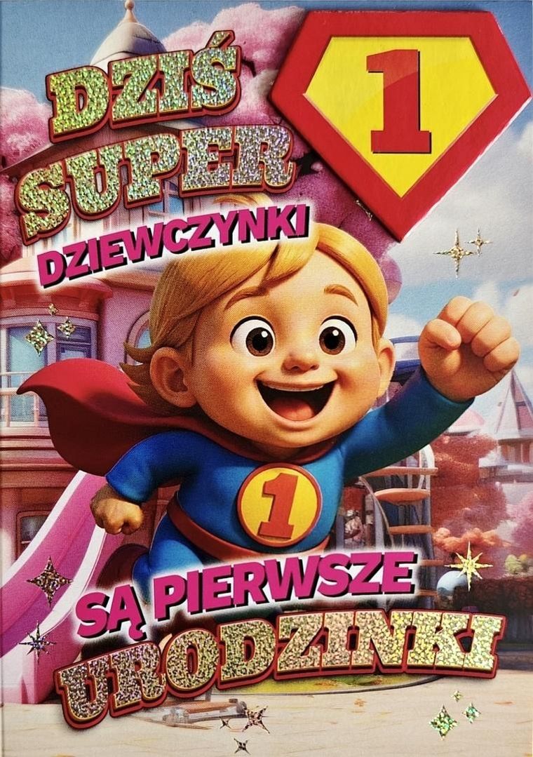 YEKU, karnet, Urodziny roczek dziewczynka, Superbohater