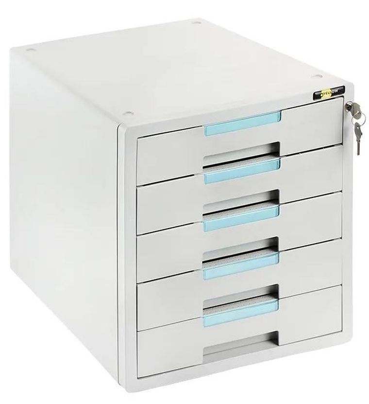 Yellow One, szafka na dokumenty, 5 szuflad, szaro-niebieska