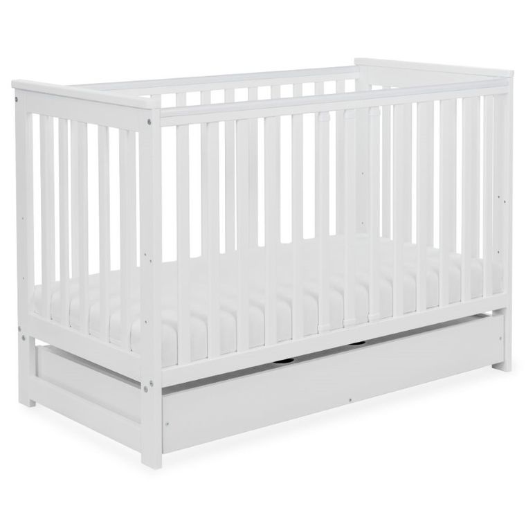 Yoonco, IWI, łóżeczko drewniane z szufladą i barierką, białe