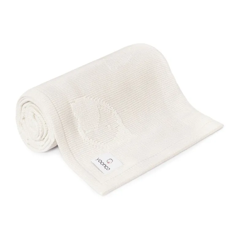 Yoonco, Ptaszki, koc bambusowy, krem, 90-90 cm