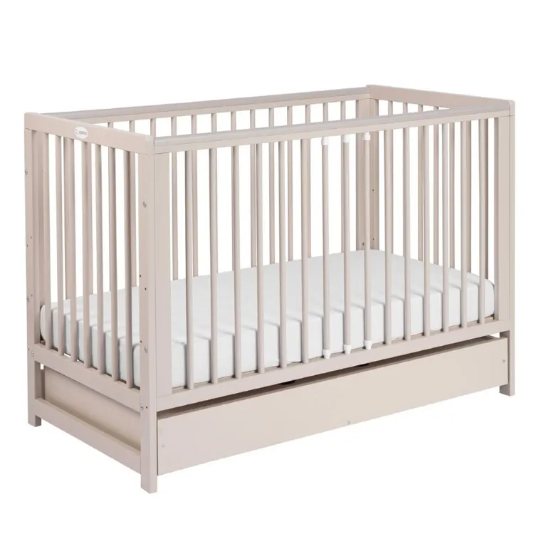 Yoonco, Timio, łóżeczko dziecięce z szufladą i barierką, beż, 120-60 cm