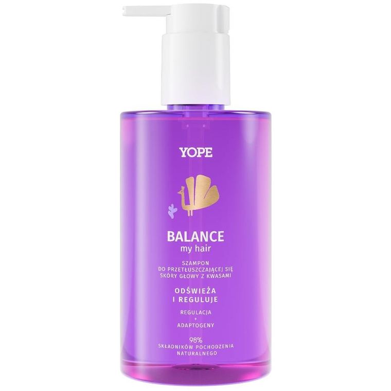 Yope, Balance My Hair, szampon do przetłuszczającej się skóry głowy z kwasami, 300 ml