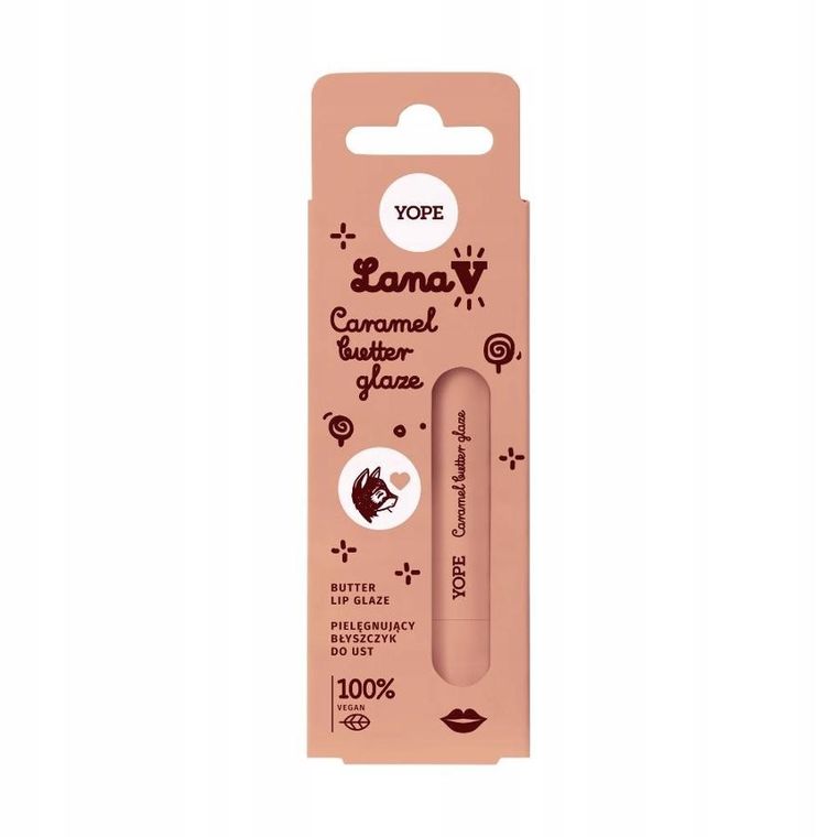 Yope, Lana V Lip Glaze, pielęgnujący błyszczyk do ust, Caramel Butter, 8 ml