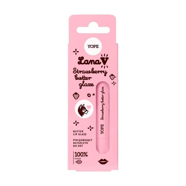 Yope, Lana V Lip Glaze, pielęgnujący błyszczyk do ust, Strawberry Butter, 8 ml
