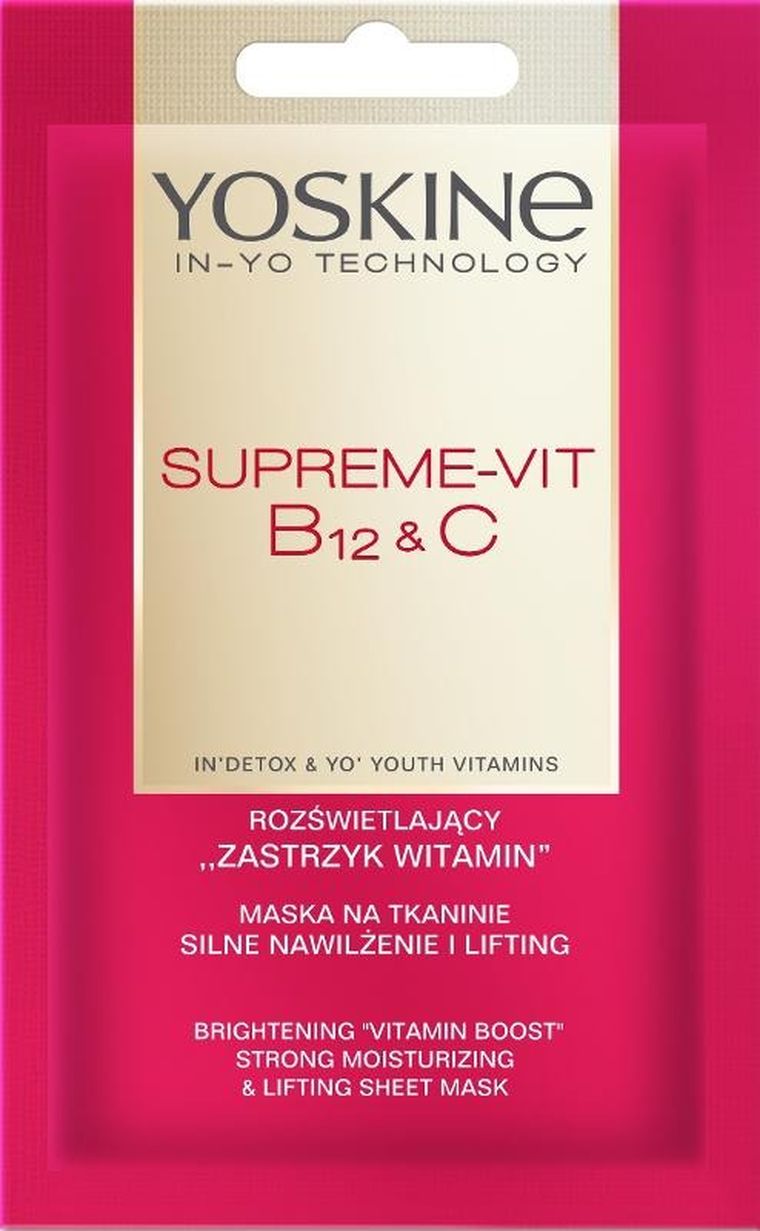 Yoskine Supreme, Vit B12&C, maska na tkaninie, silne nawilżenie i lifting