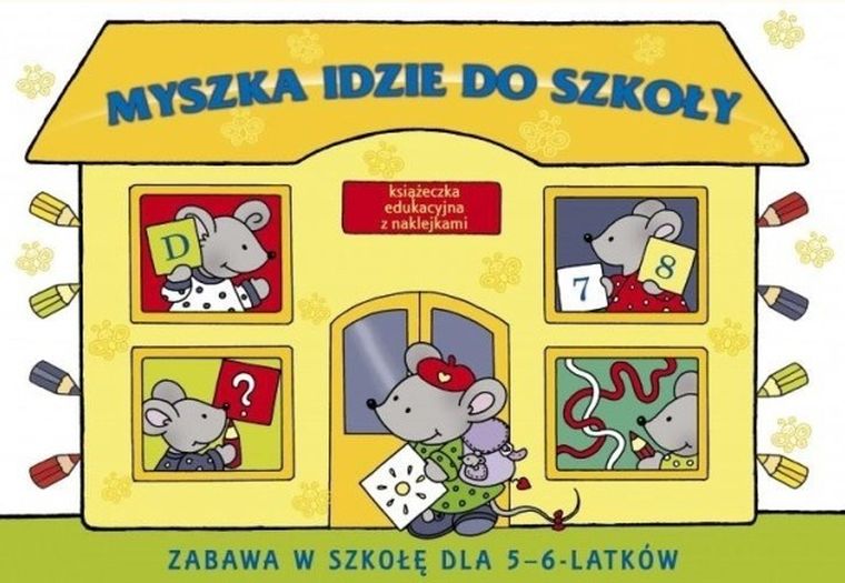 Zabawa w szkołę. Myszka idzie do szkoły