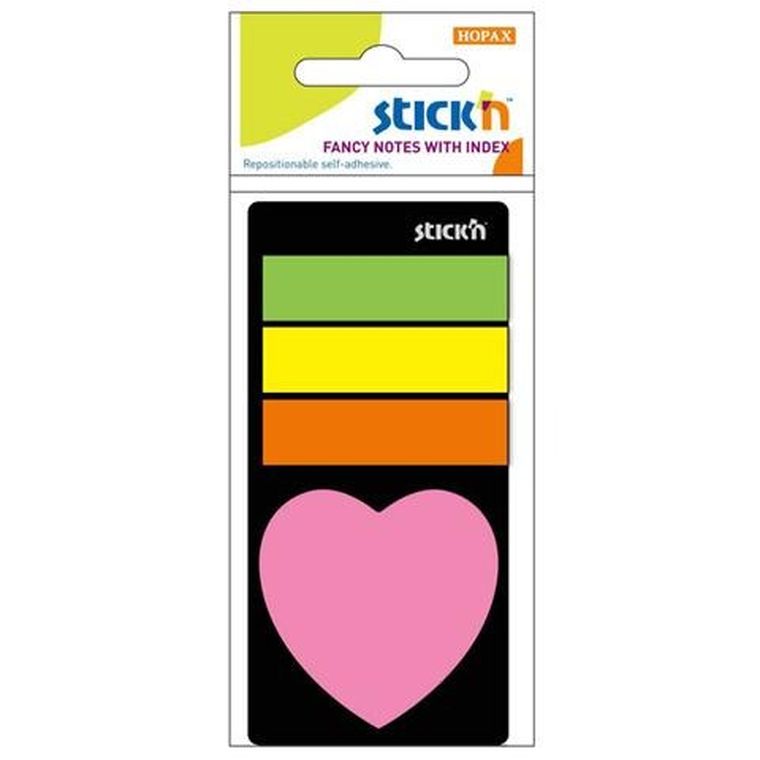 Zakładki indeksujące, neon + notes, serduszko