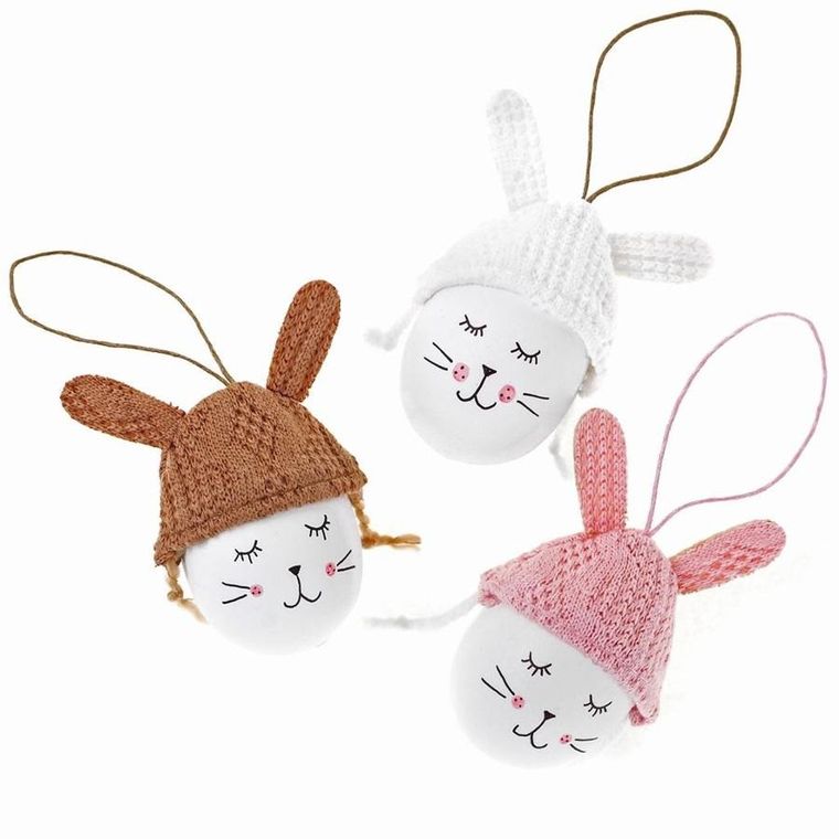 Zawieszki pisanki, zajączki białe pastel, 8 cm, 3 szt.