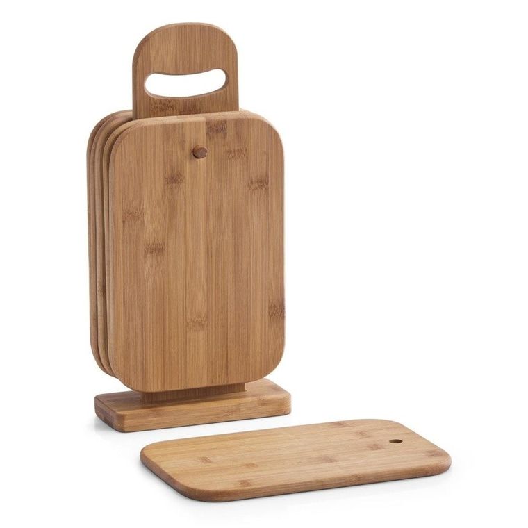 Zeller, 6 desek do krojenia + stojak w komplecie, drewno bambusowe