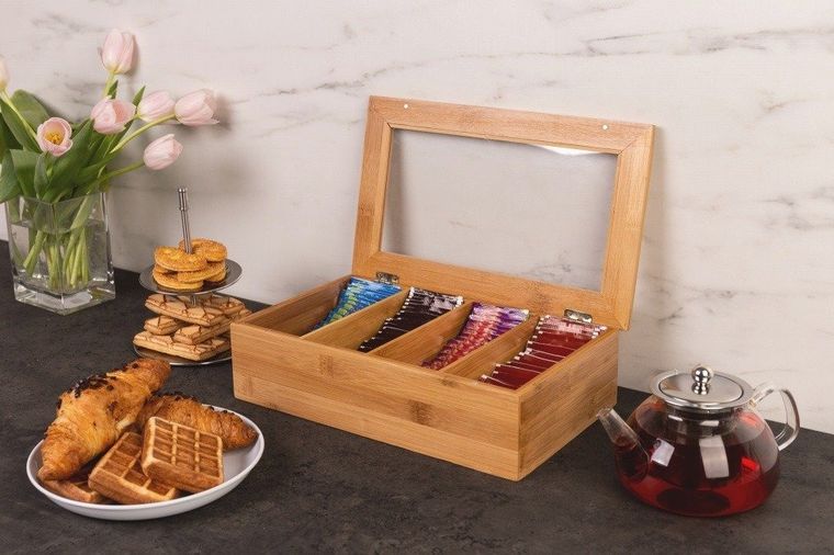 Zeller, bambusowa szkatułka na herbatę w torebkach, 4 przegródki