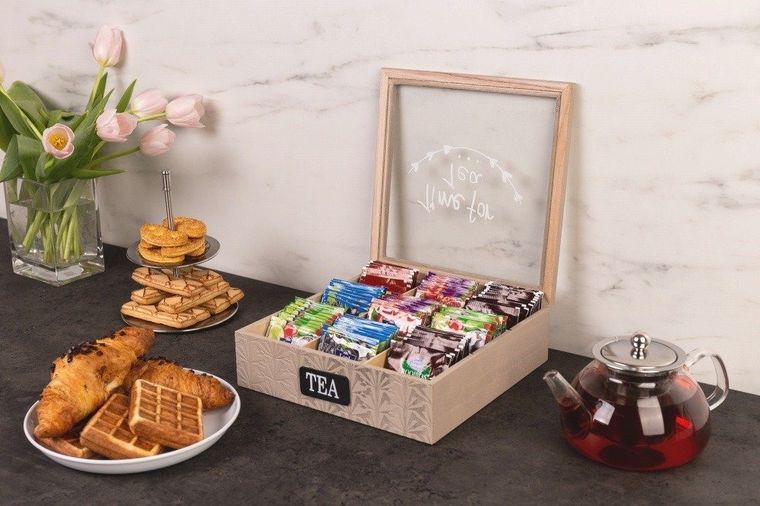 Zeller, drewniana herbaciarka, szkatułka na herbatę, 9 przegródek