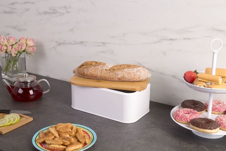 Zeller, metalowy chlebak z bambusową deską do krojenia, 2w1, 31-18-13 cm