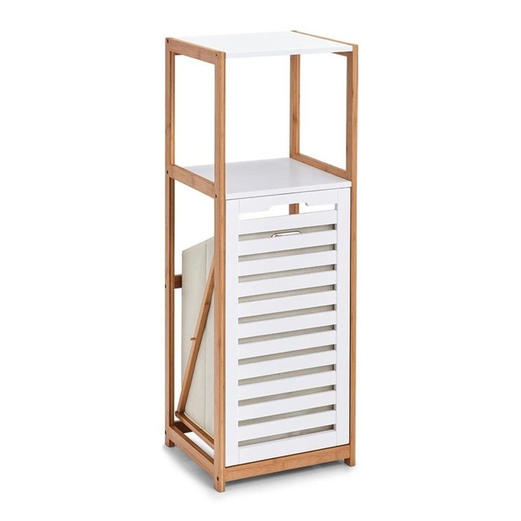 Zeller, półka bambusowa do łazienki, regał z koszem na bieliznę