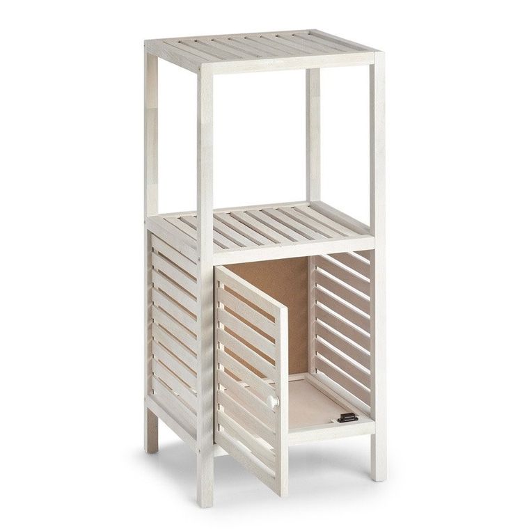 Zeller, regał łazienkowy z szafką drewniany, 2 poziomy, biały