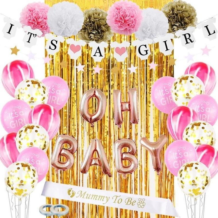 Zestaw balonów i rekwizytów na Baby Shower, Its's a Girl
