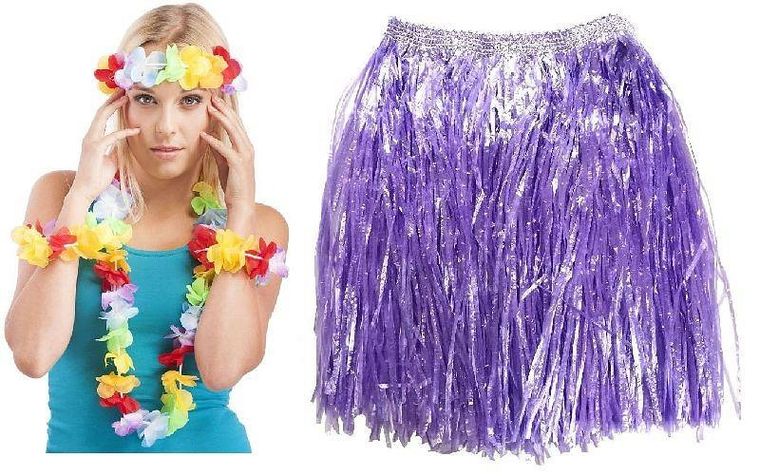 Zestaw hawajski: spódnica, naszyjnik, opaska, bransoletki, fioletowy