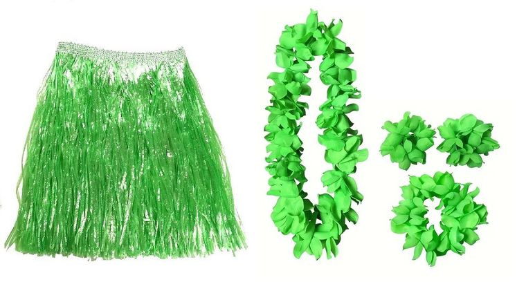 Zestaw hawajski: spódnica, naszyjnik, opaska, bransoletki, zielony