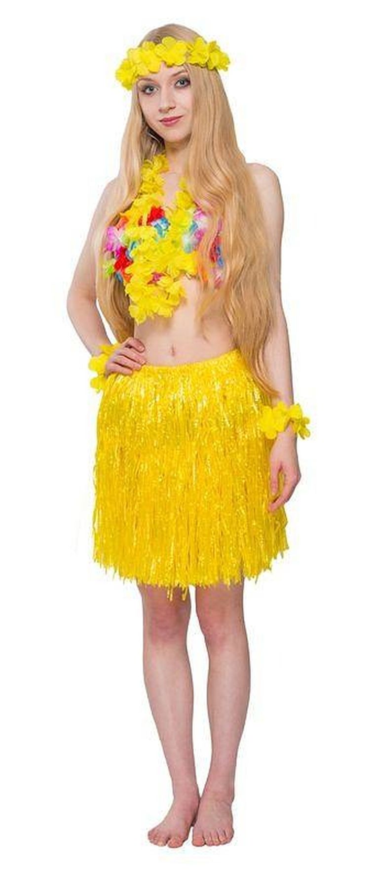 Zestaw hawajski: spódnica, naszyjnik, opaska, bransoletki, żółty