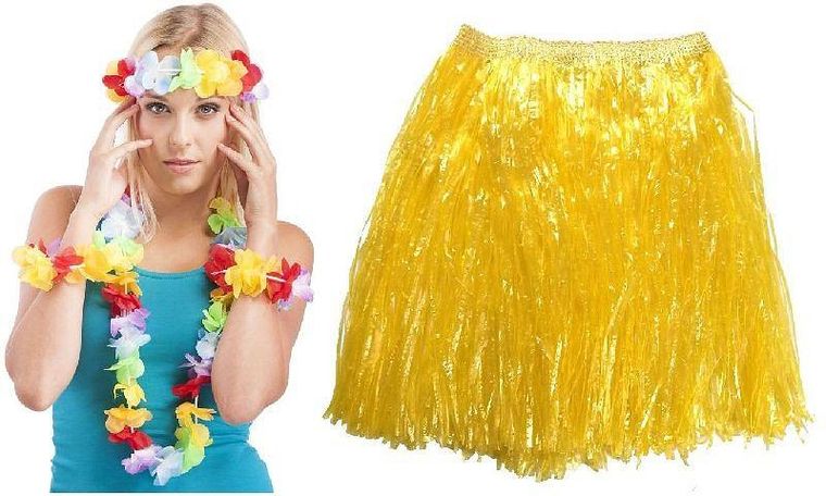 Zestaw hawajski: spódnica, naszyjnik, opaska, bransoletki, żółty