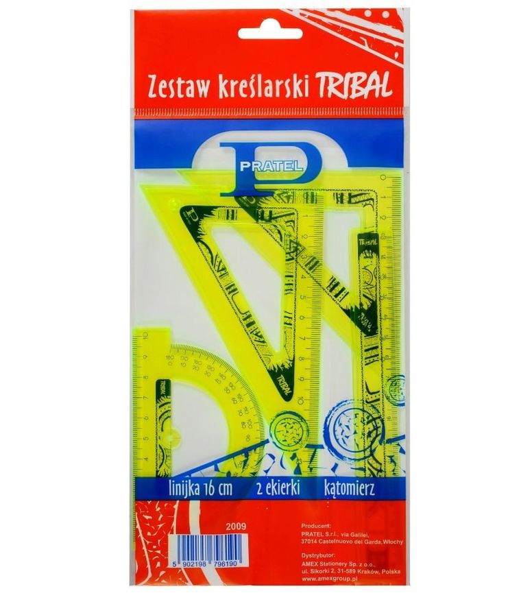 Zestaw kreślarski z nadrukiem i linijką, 16 cm