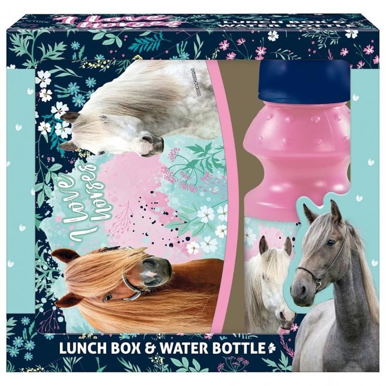 Zestaw: lunchbox + bidon, 330 ml, Konie