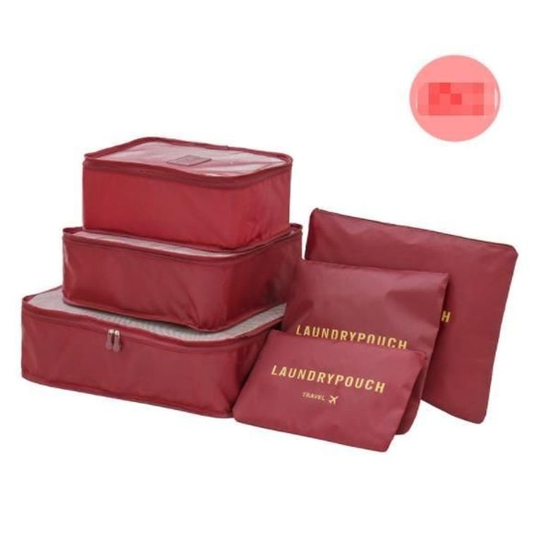 Zestaw organizerów podróżnych do walizki i szafy, jasnoróżowy, 6 szt.