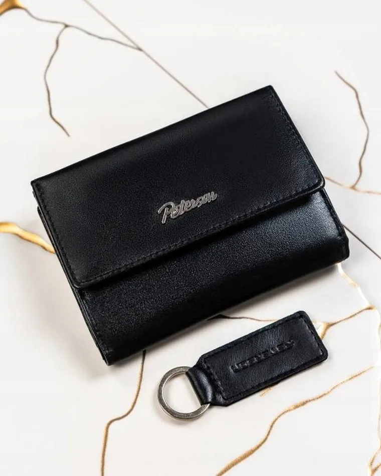 Zestaw: Portfel, Brelok, czarny, skórzany, RFID, Peterson