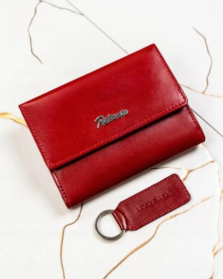 Zestaw: Portfel, Brelok, czerwony, skórzany, RFID, Peterson